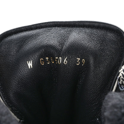 Chanel Lambskin Shearling Suede CC High Lace Up Boots 39 Grey Black 9 of 10