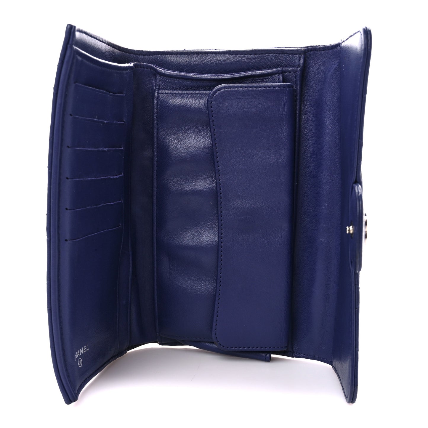 Lambskin Quilted Large Gusset Flap Wallet Blue