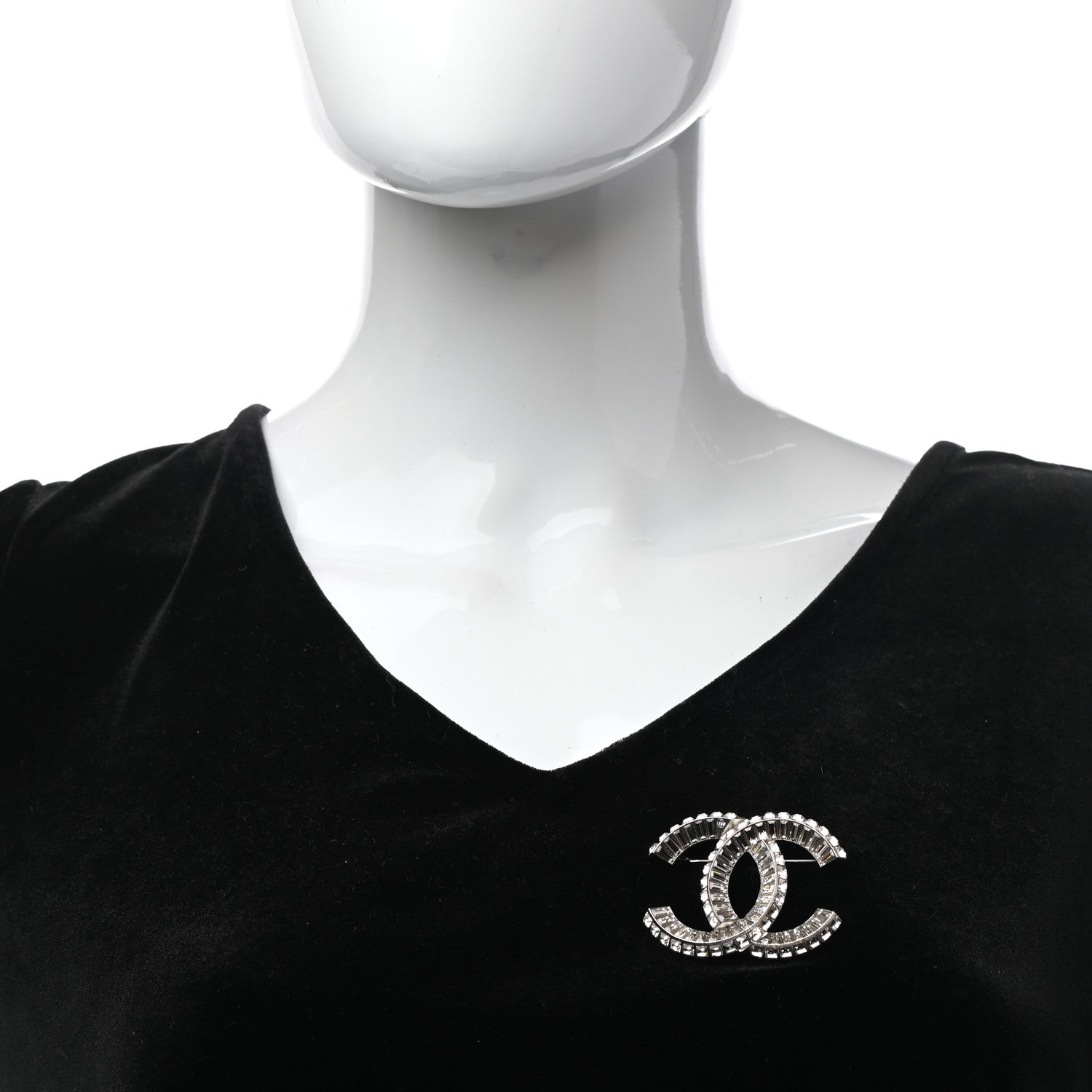 Chanel Baguette Crystal CC Brooch Silver 2 of 5