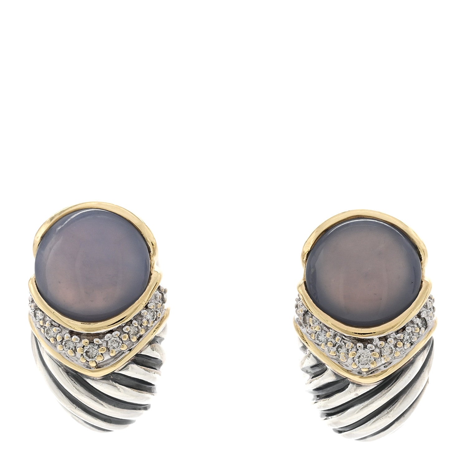David Yurman Sterling Silver 18K Yellow Gold Diamond Chalcedony Capri Shrimp Cable Earrings 1 of 4