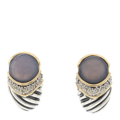 David Yurman Sterling Silver 18K Yellow Gold Diamond Chalcedony Capri Shrimp Cable Earrings 1 of 4