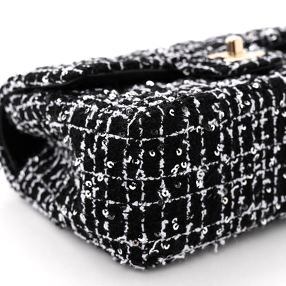 Chanel Tweed Quilted Mini Top Handle Rectangular Flap Black White 9 of 11