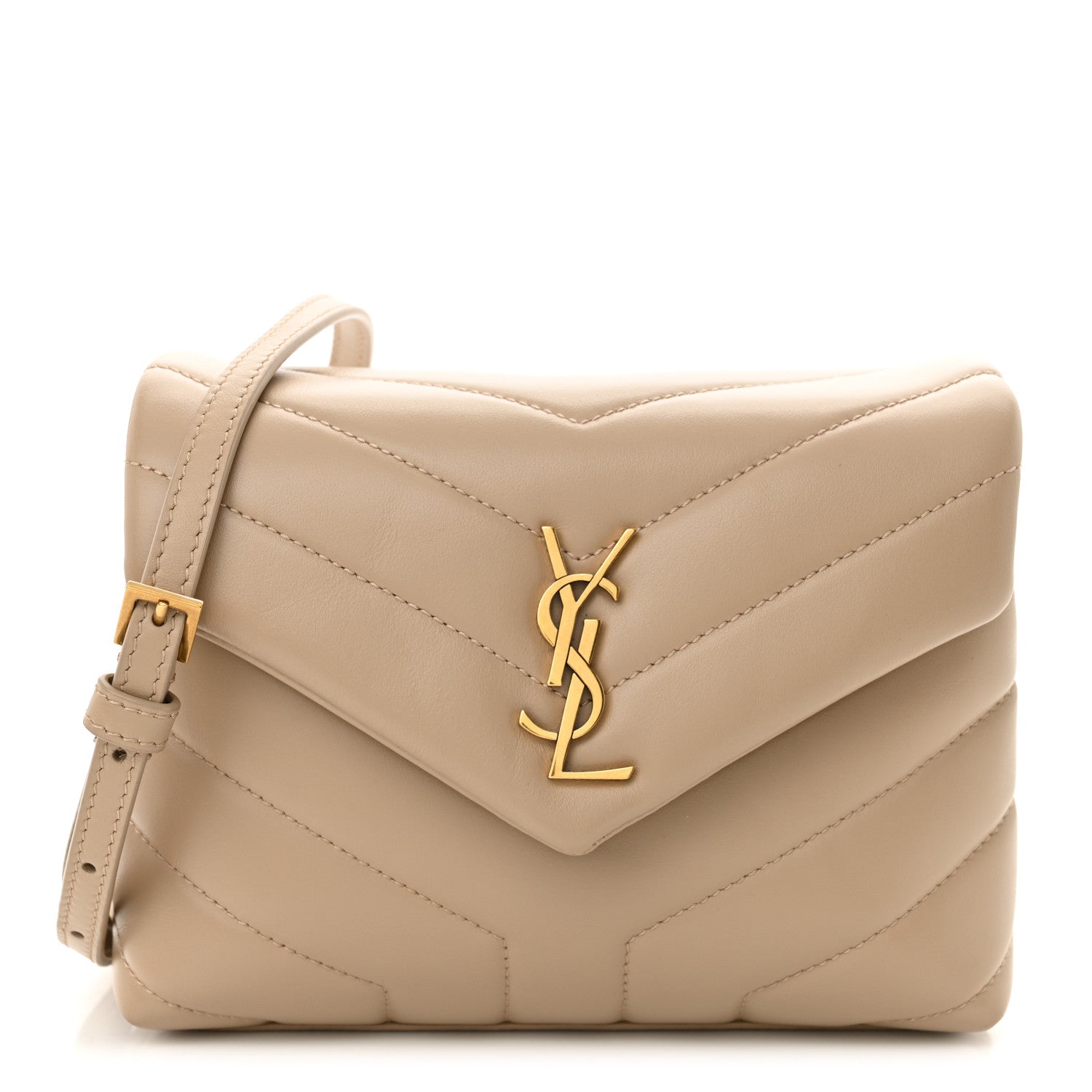 Saint Laurent Calfskin Y Quilted Monogram Toy Loulou Crossbody Bag Dark Beige 1 of 12