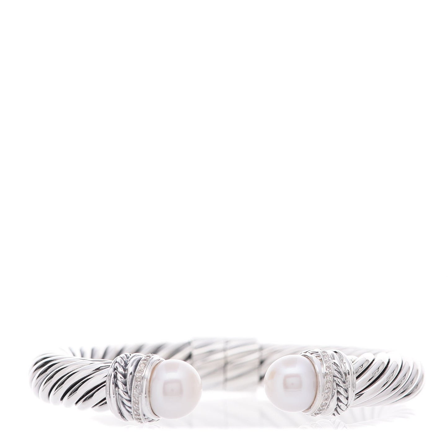 Sterling Silver Diamond Pearl 10mm Crossover Hinge Bracelet