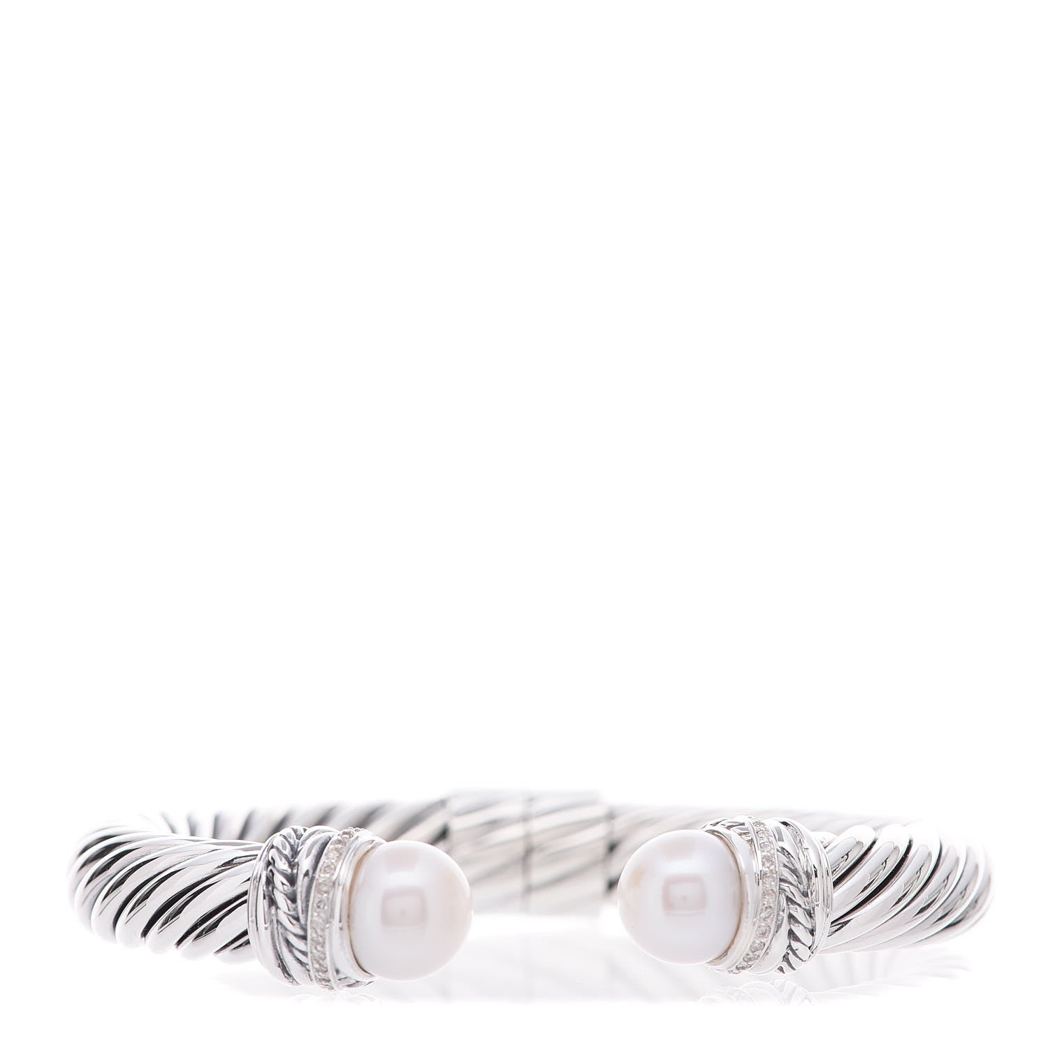 David Yurman Sterling Silver Diamond Pearl 10mm Crossover Hinge Bracelet 1 of 6