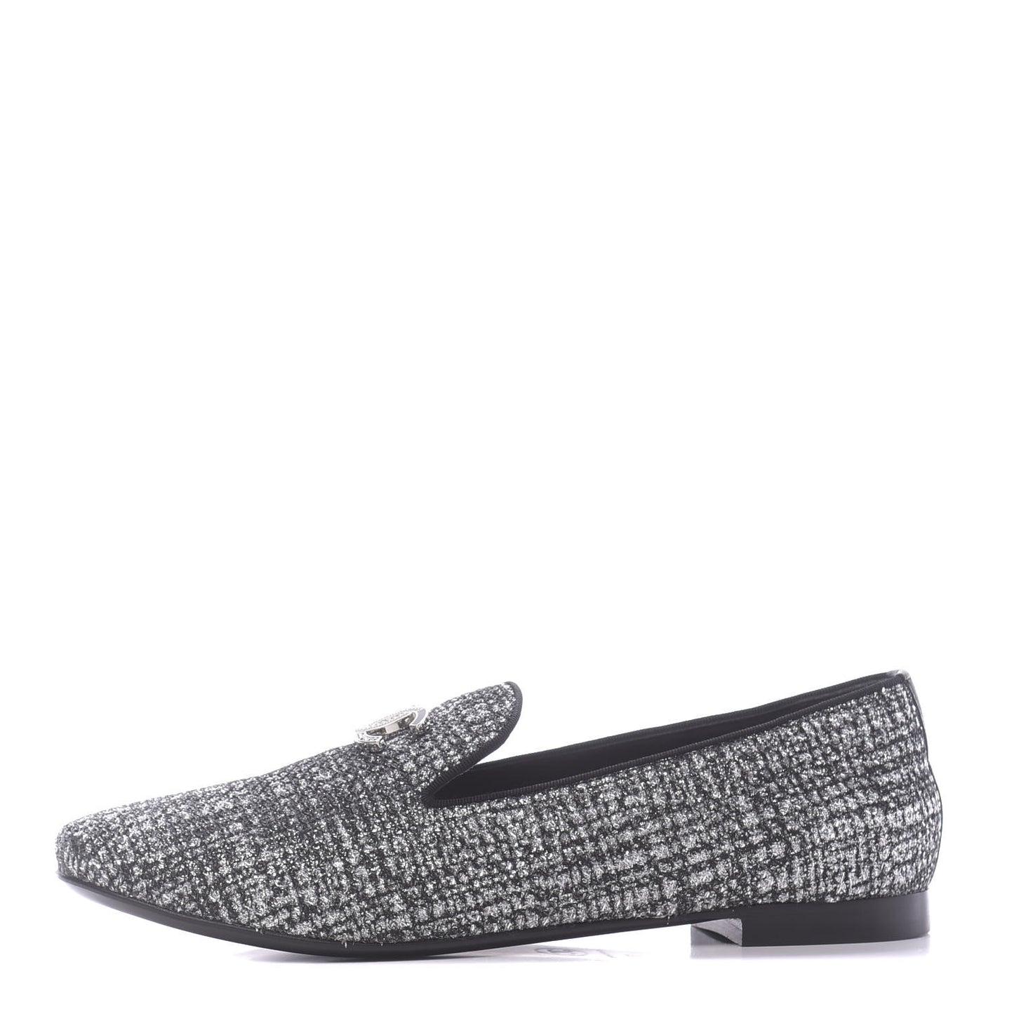 Fantasy Fabric Grosgrain CC Mocassin Loafers 37 White Black
