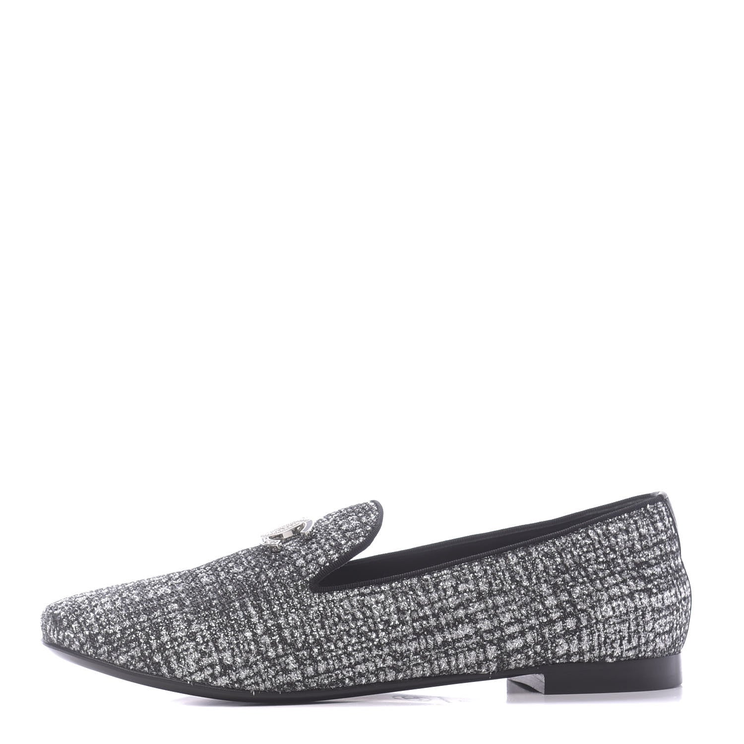 Chanel Fantasy Fabric Grosgrain CC Mocassin Loafers 37 White Black 1 of 11