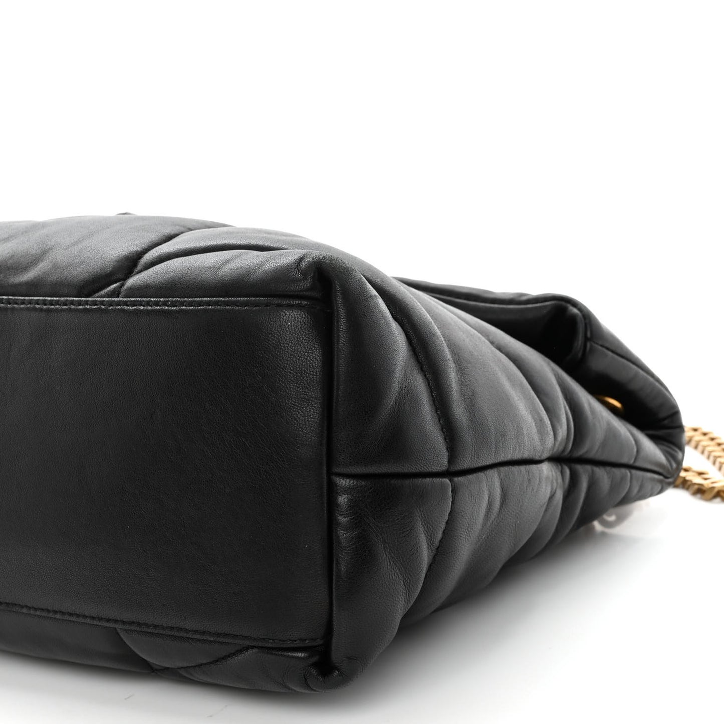Lambskin Quilted Medium Loulou Puffer Monogram Chain Satchel Black