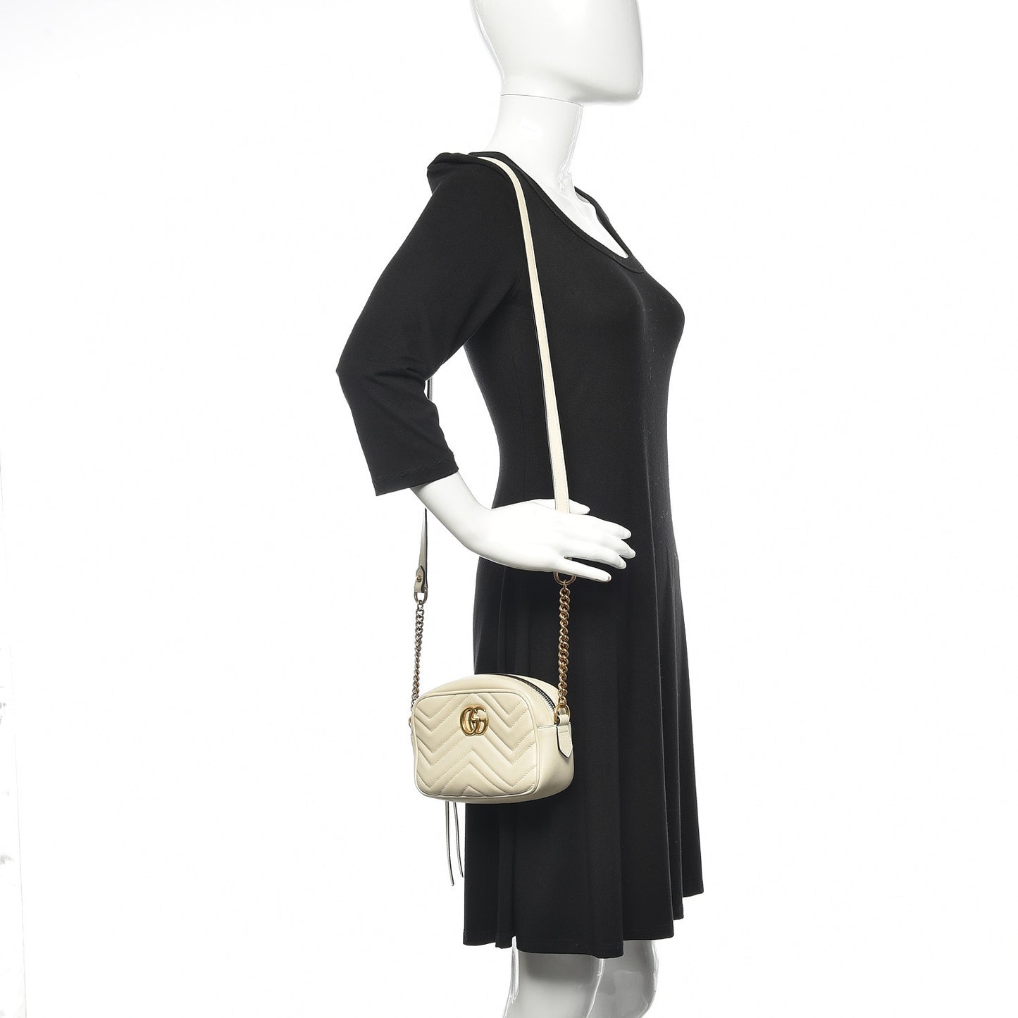 Calfskin Matelasse Mini GG Marmont Chain Shoulder Bag White