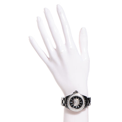 Chanel Stainless Steel Ceramic Diamond Pave Bezel Dial 33mm J12 Quartz Watch Black 2 of 6