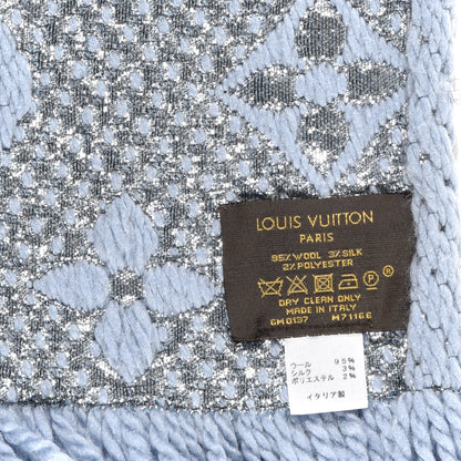 Louis Vuitton Wool Silk Logomania Shine Scarf Blue 4 of 4