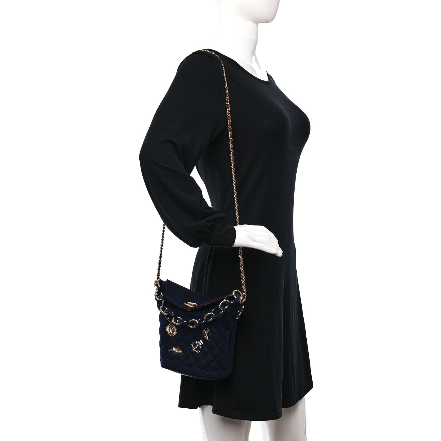 Chanel Wool Lambskin Quilted Paris Hamburg Charms Bucket Bag Dark Navy 2 of 10