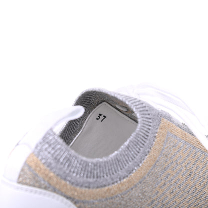 Hermes Metallic Knit Calfskin Suede Goatskin Bi-Color Womens Addict Sneakers 37 Multicolor Gris Argent 8 of 12
