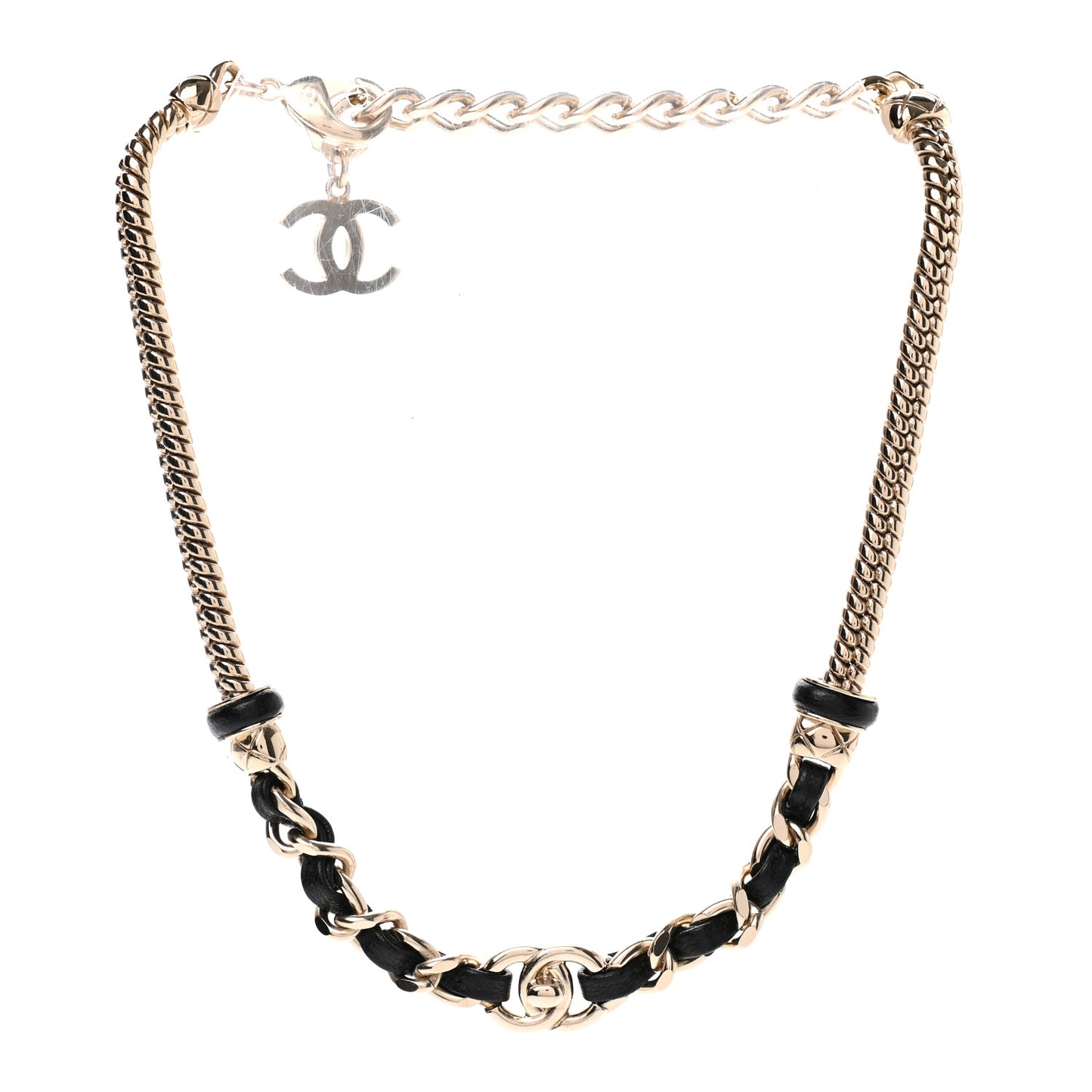 Metal Lambskin CC Turnlock Choker Necklace Black Gold