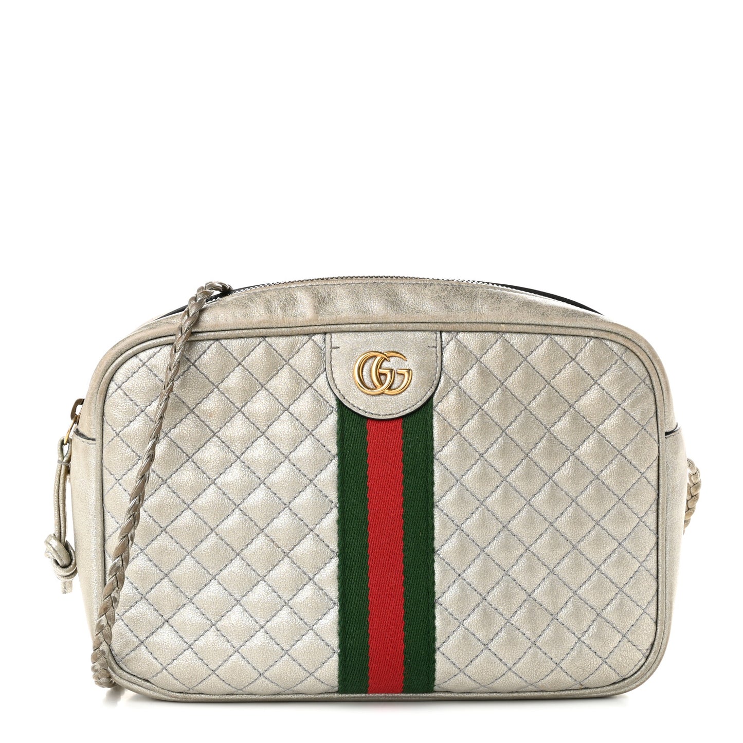 Laminated Nappa Web Trapuntata Mini GG Shoulder Bag Argento