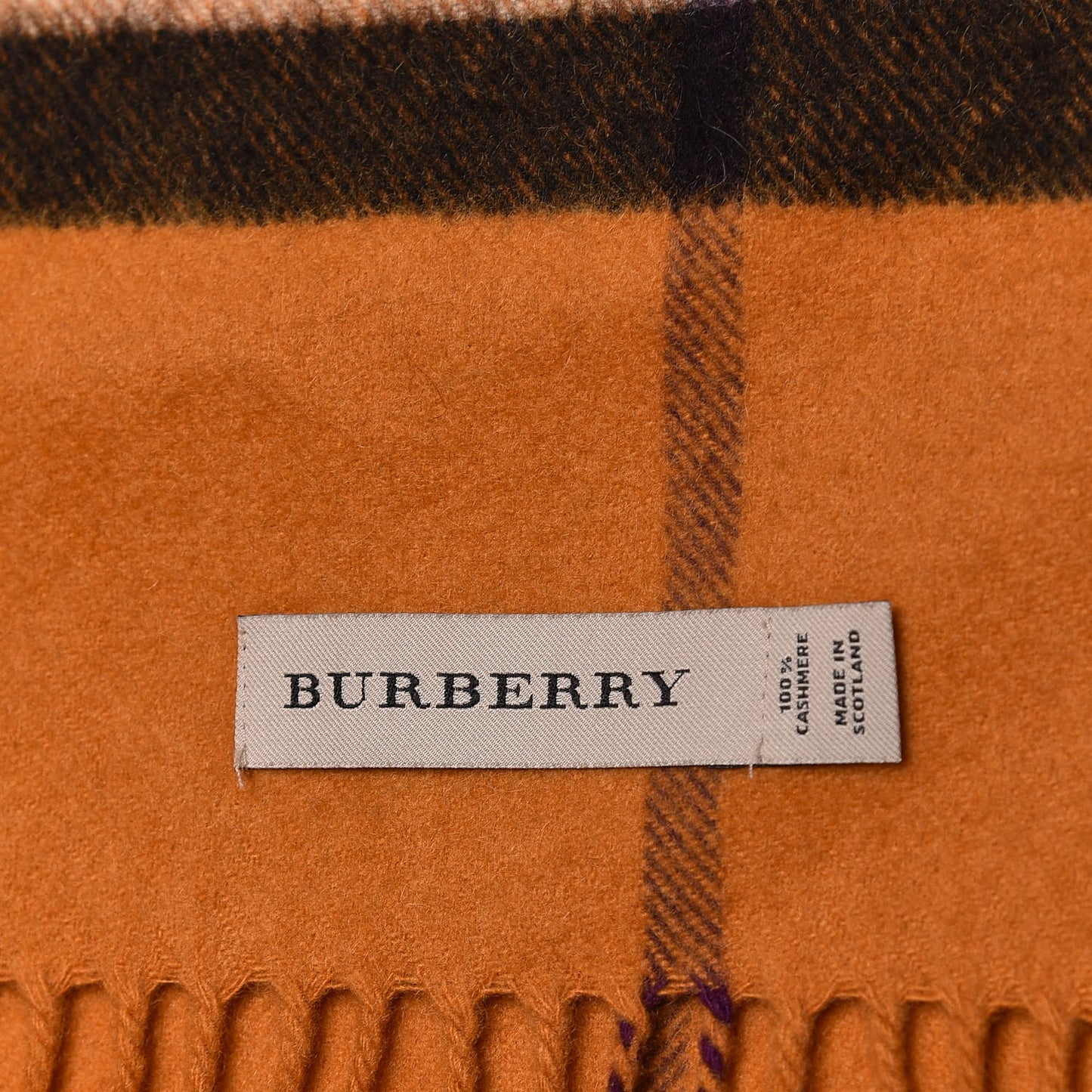 Cashmere Classic Check Fringe Scarf Copper Orange