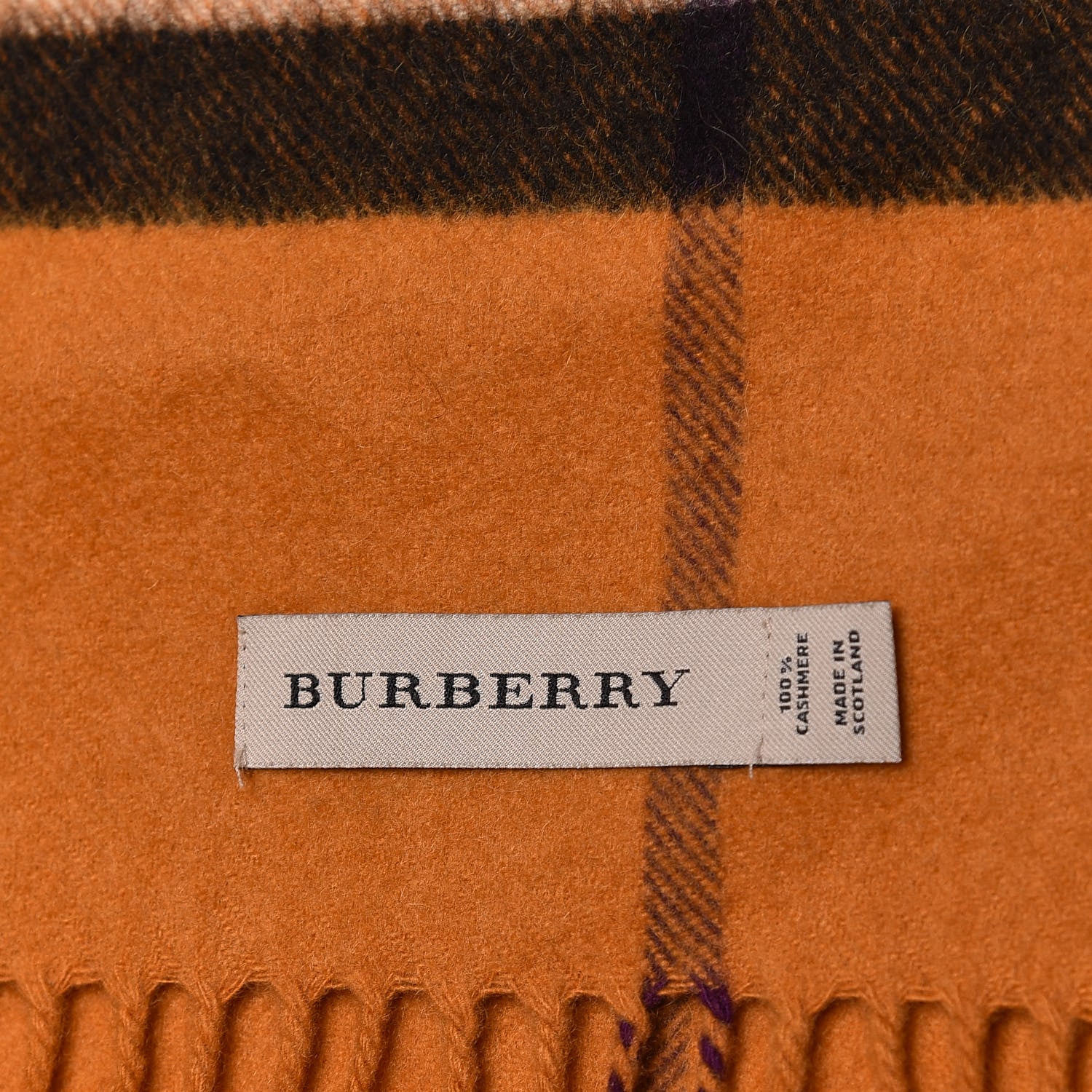 Burberry Cashmere Classic Check Fringe Scarf Copper Orange 4 of 5