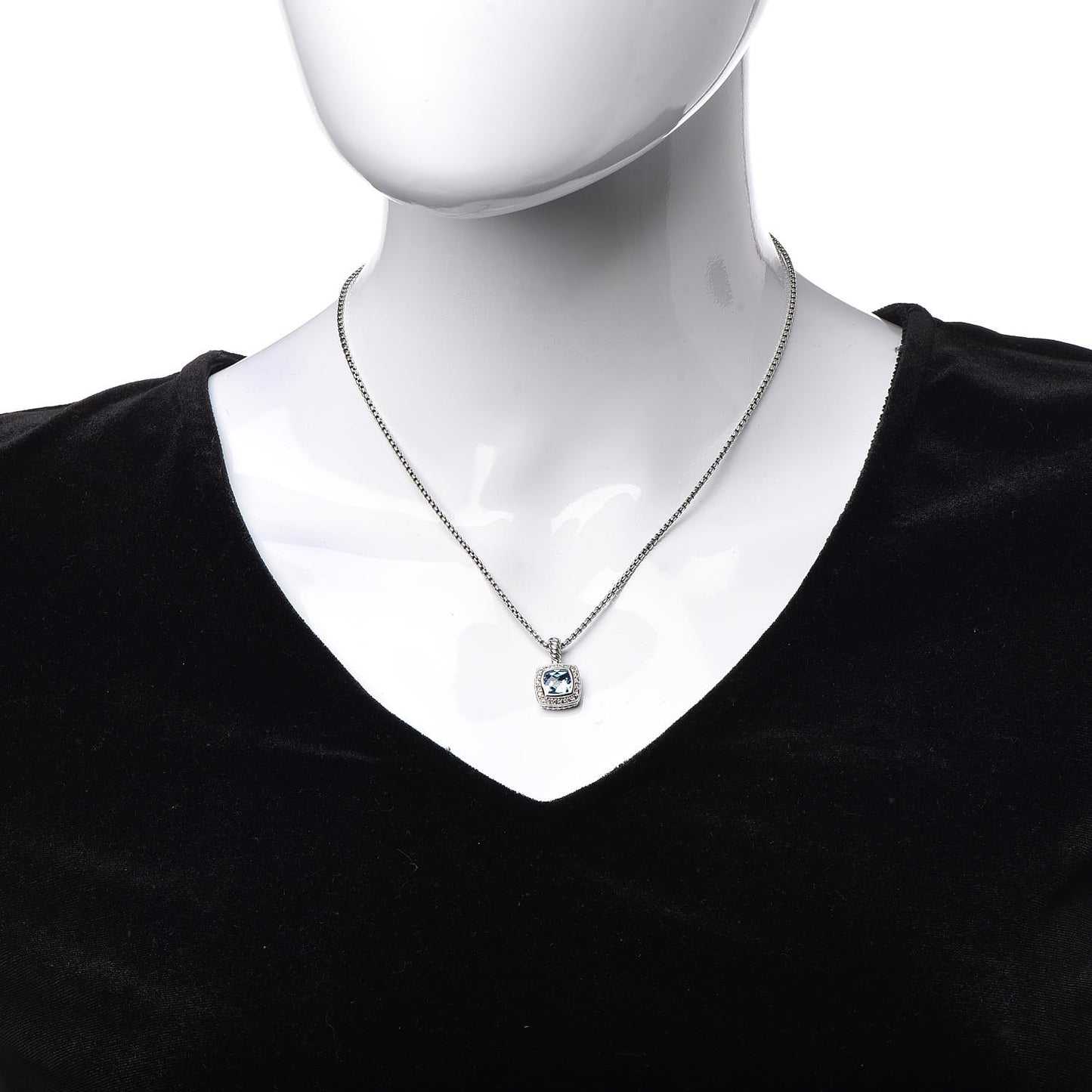Sterling Silver Diamond Blue Topaz 7mm Petite Albion Pendant Necklace