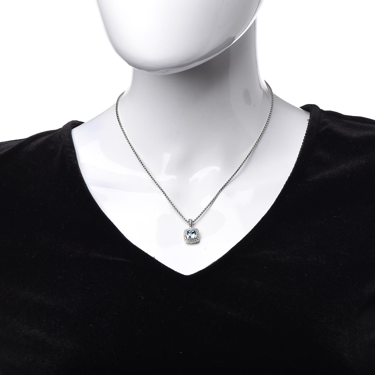 David Yurman Sterling Silver Diamond Blue Topaz 7mm Petite Albion Pendant Necklace 2 of 6