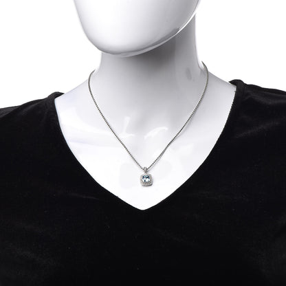 David Yurman Sterling Silver Diamond Blue Topaz 7mm Petite Albion Pendant Necklace 2 of 6