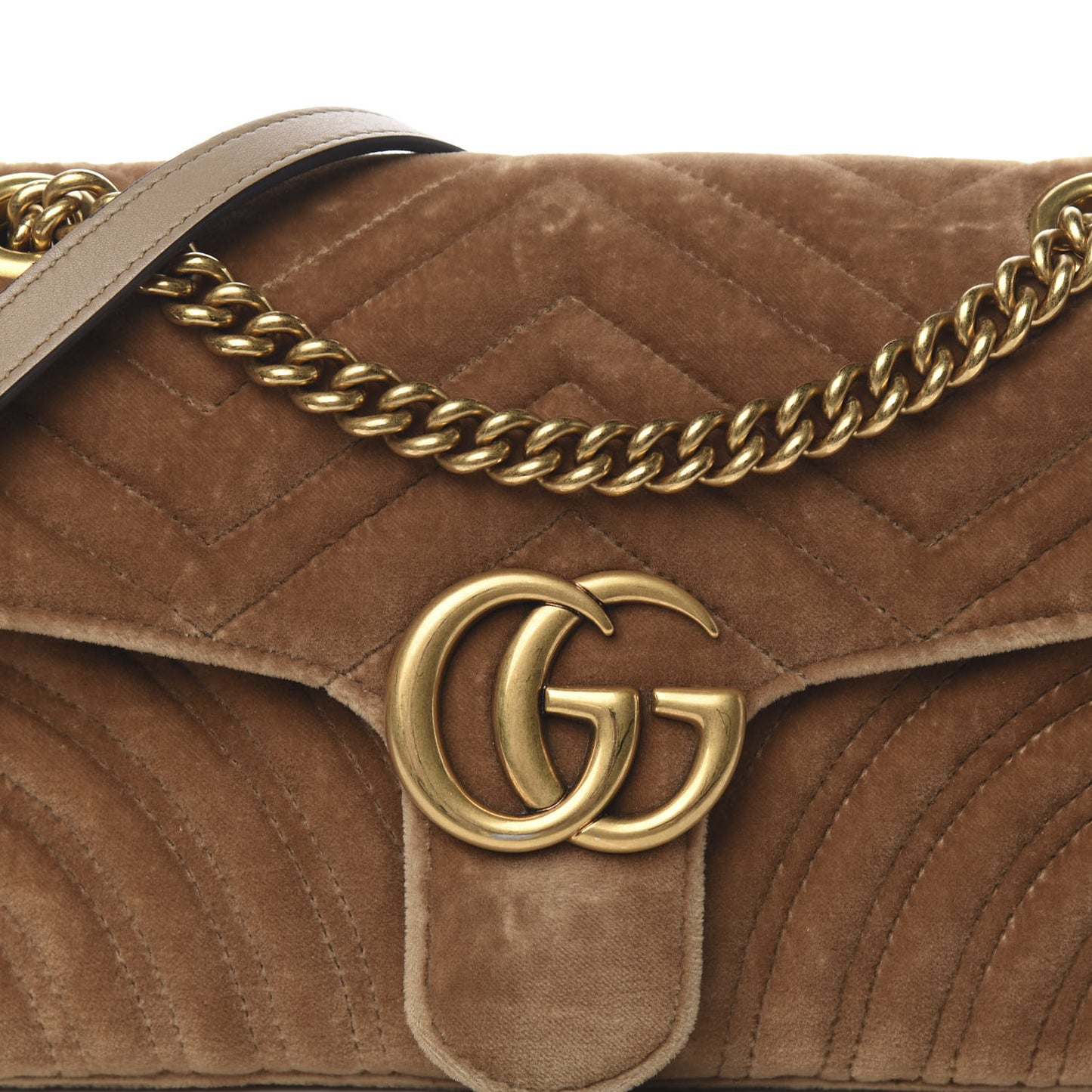 Velvet Matelasse Small GG Marmont Shoulder Bag Taupe