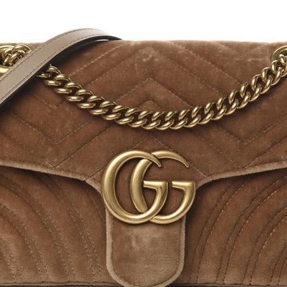 Gucci Velvet Matelasse Small GG Marmont Shoulder Bag Taupe 9 of 9