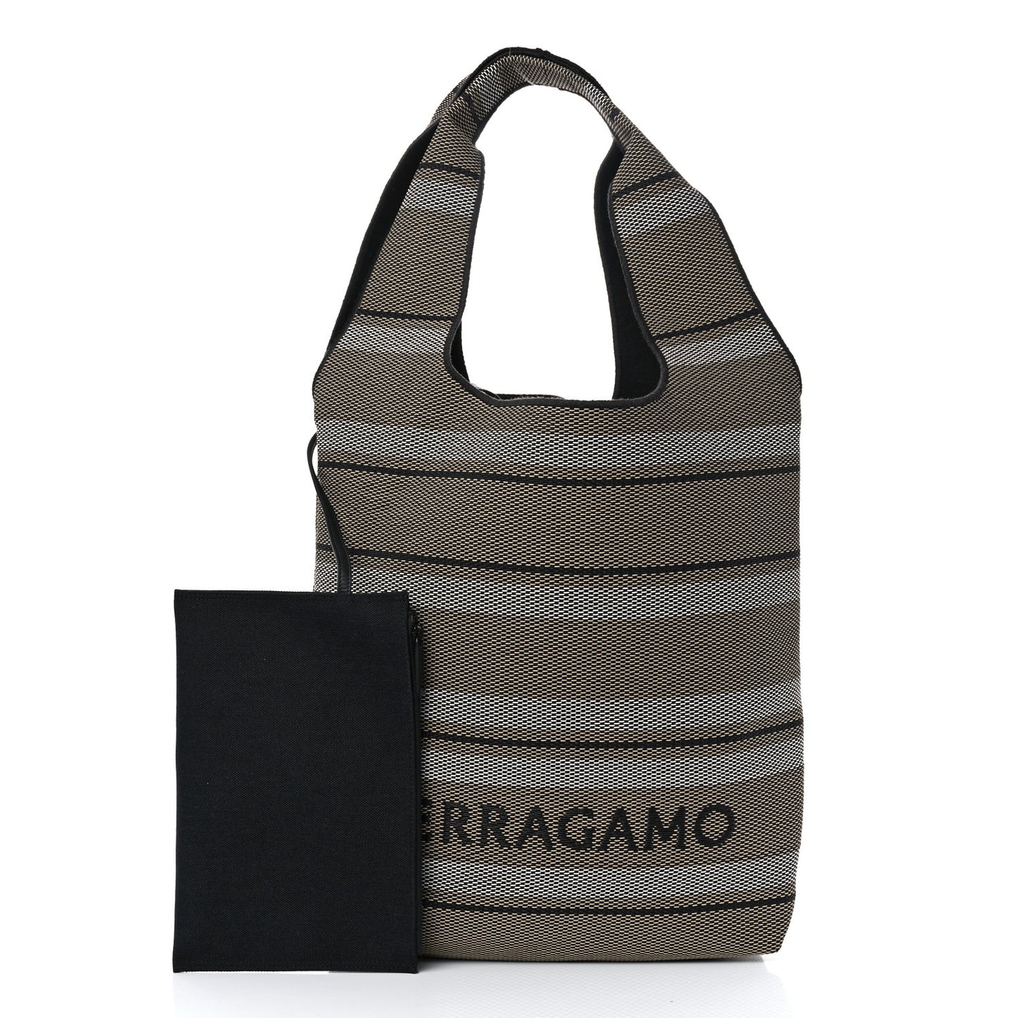 Raffia Striped Logo Tote Bag Beige Optic White Black