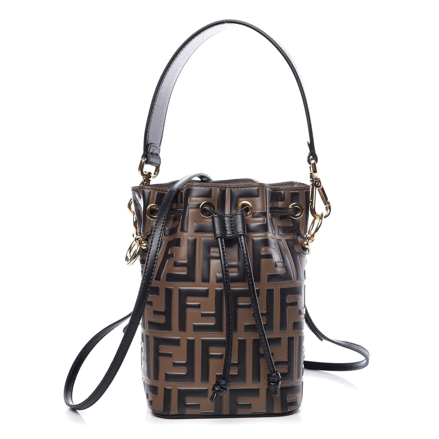 Vitello Liberty F is Fendi Bi-Color FF 1974 Embossed Mini Mon Tresor Bucket Bag Maya Black
