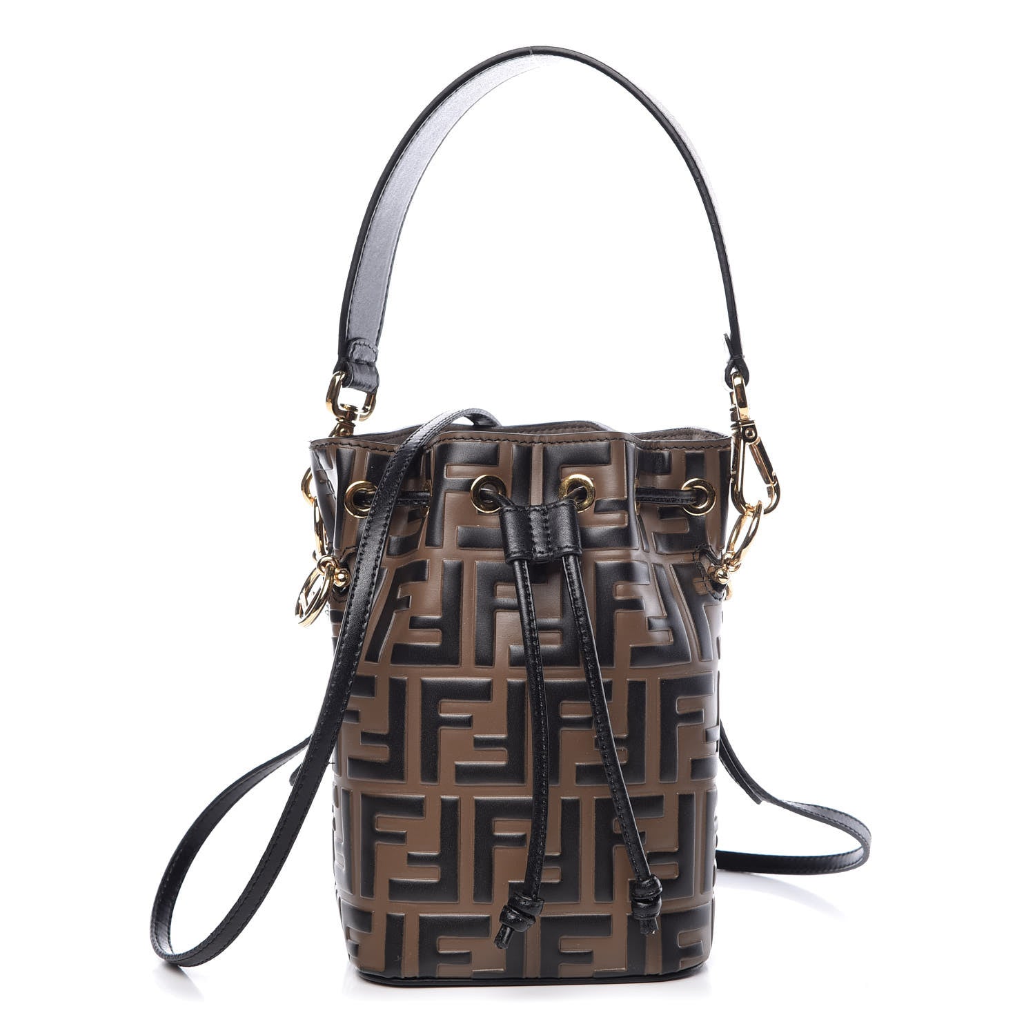 Fendi Vitello Liberty F is Fendi Bi-Color FF 1974 Embossed Mini Mon Tresor Bucket Bag Maya Black 1 of 11