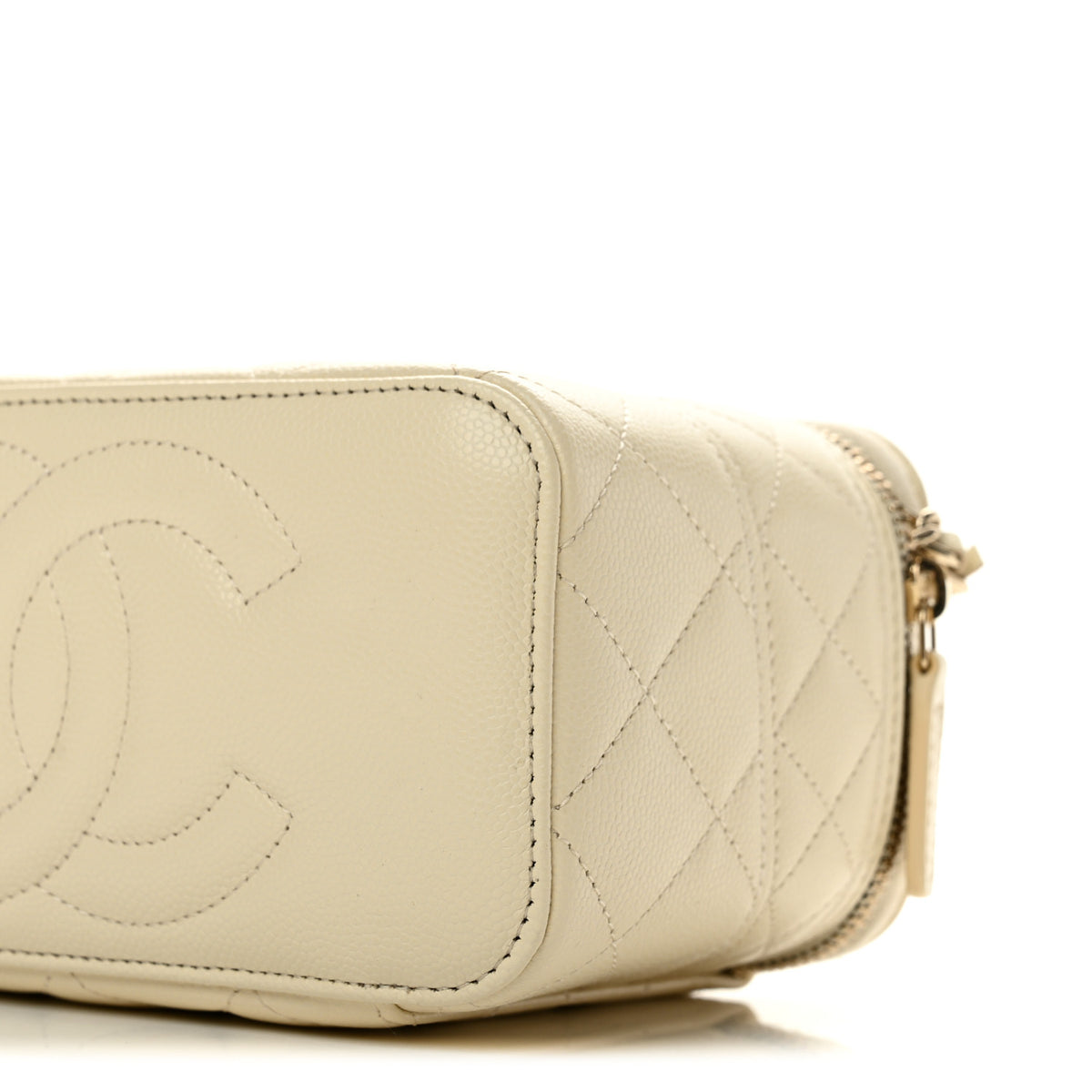 Caviar Quilted Trendy Handle Mini Vanity Ecru