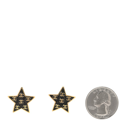 Chanel Metal Glitter Sparkle CC Star Earrings Gold Black 2 of 5