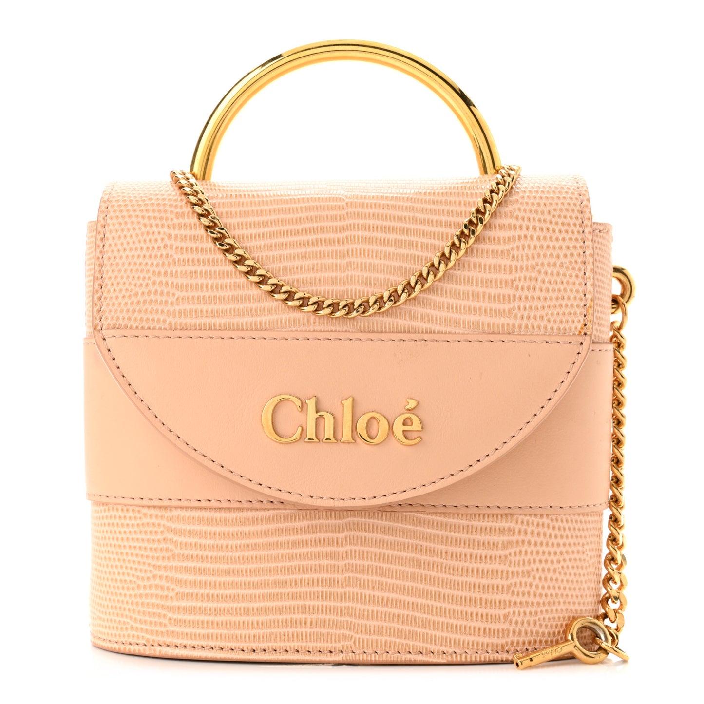 Calfskin Lizard Embossed Small Aby Lock Delicate Pink