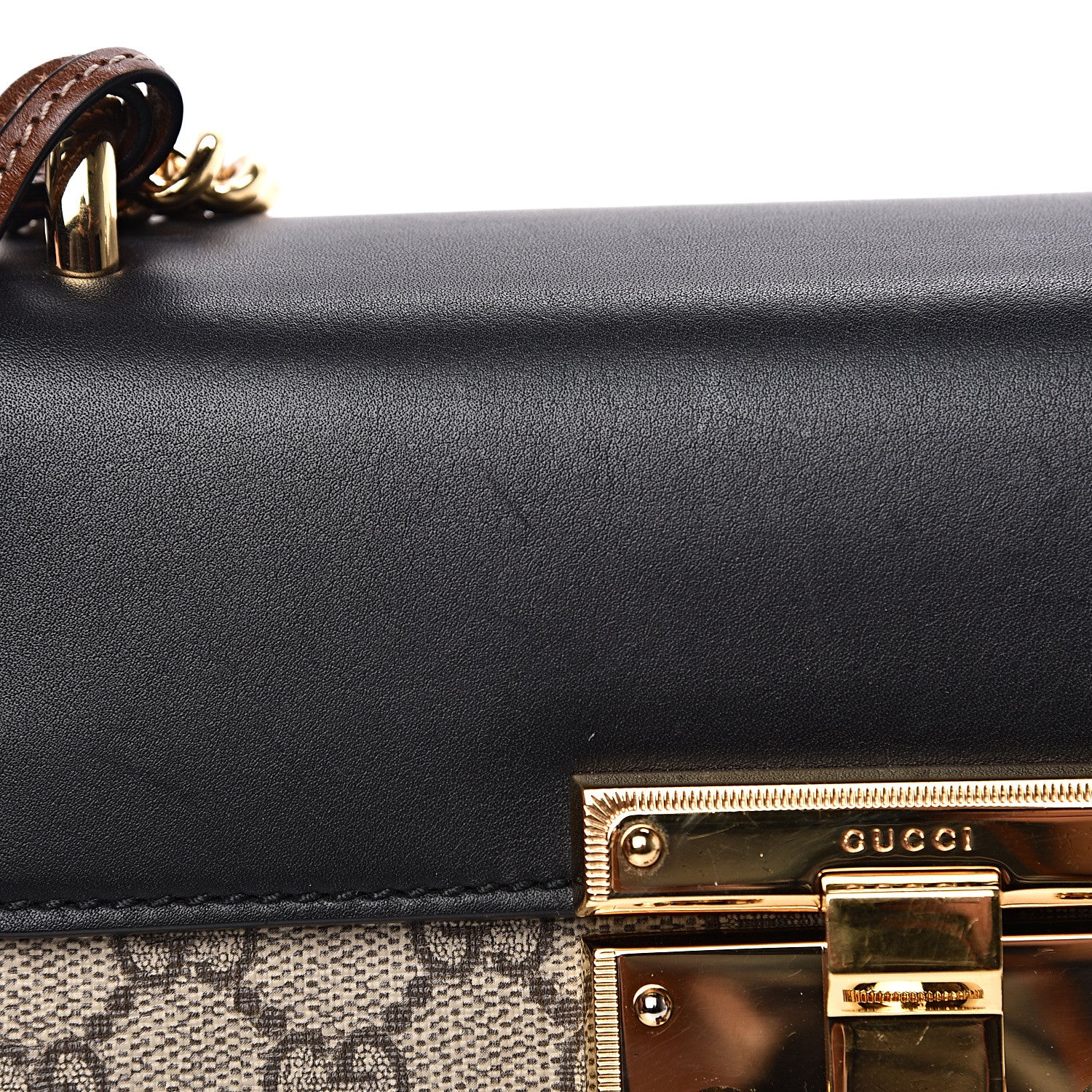 Gucci GG Supreme Monogram Calfskin Small Padlock Shoulder Bag Beige Black Cuir 12 of 12