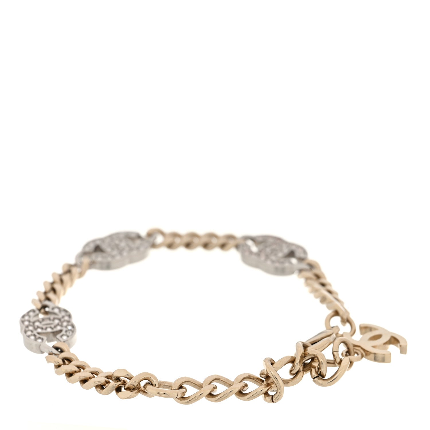Chanel Crystal CC Chain Bracelet Gold Silver 3 of 4