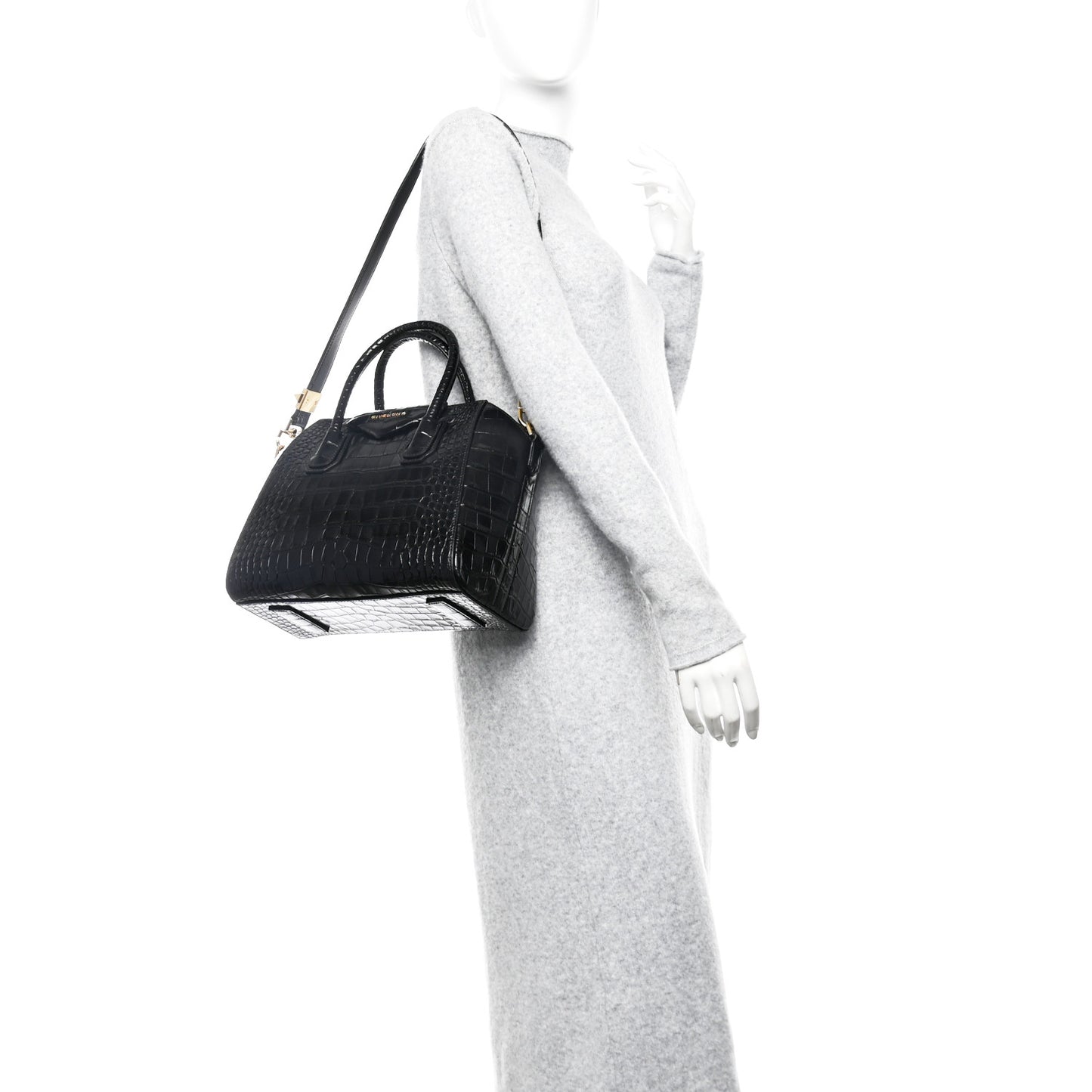 Calfskin Crocodile Embossed Small Antigona Black