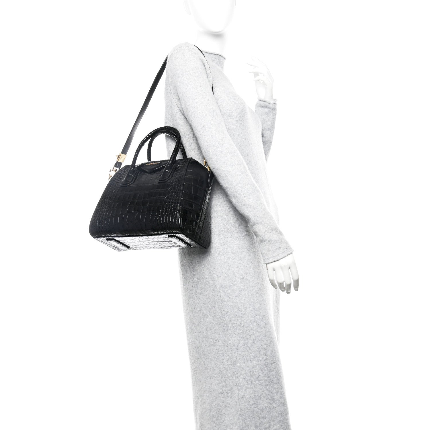Givenchy Calfskin Crocodile Embossed Small Antigona Black 2 of 10