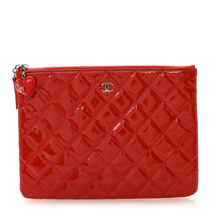 Chanel Patent Calfskin Quilted Valentine Hearts Medium O Cosmetic Case Red 1 of 9
