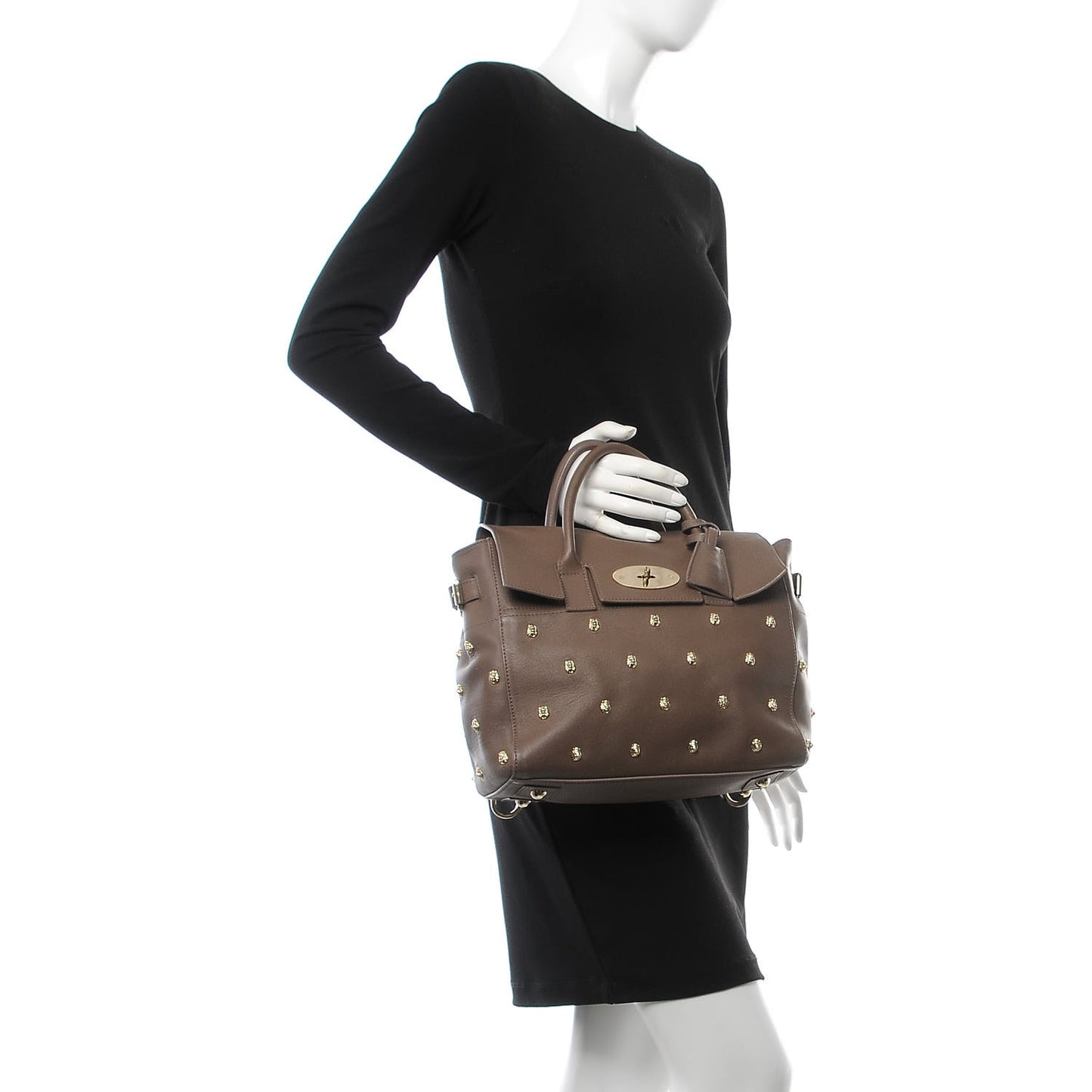 Calfskin Studded Medium Cara Delevingne Convertible Satchel Taupe