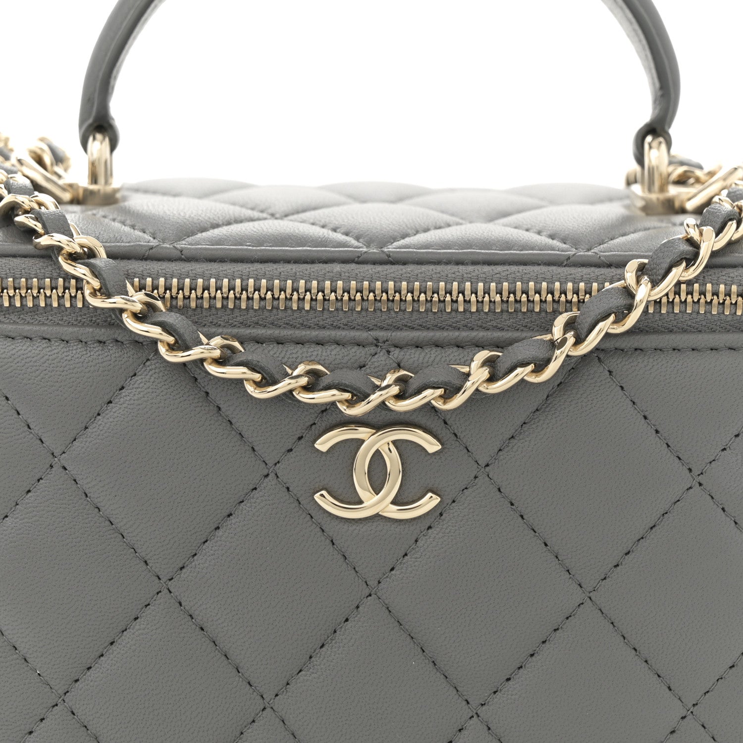 Chanel Lambskin Quilted Small Top Handle Vanity Case With Chain Dark Grey 8 of 11