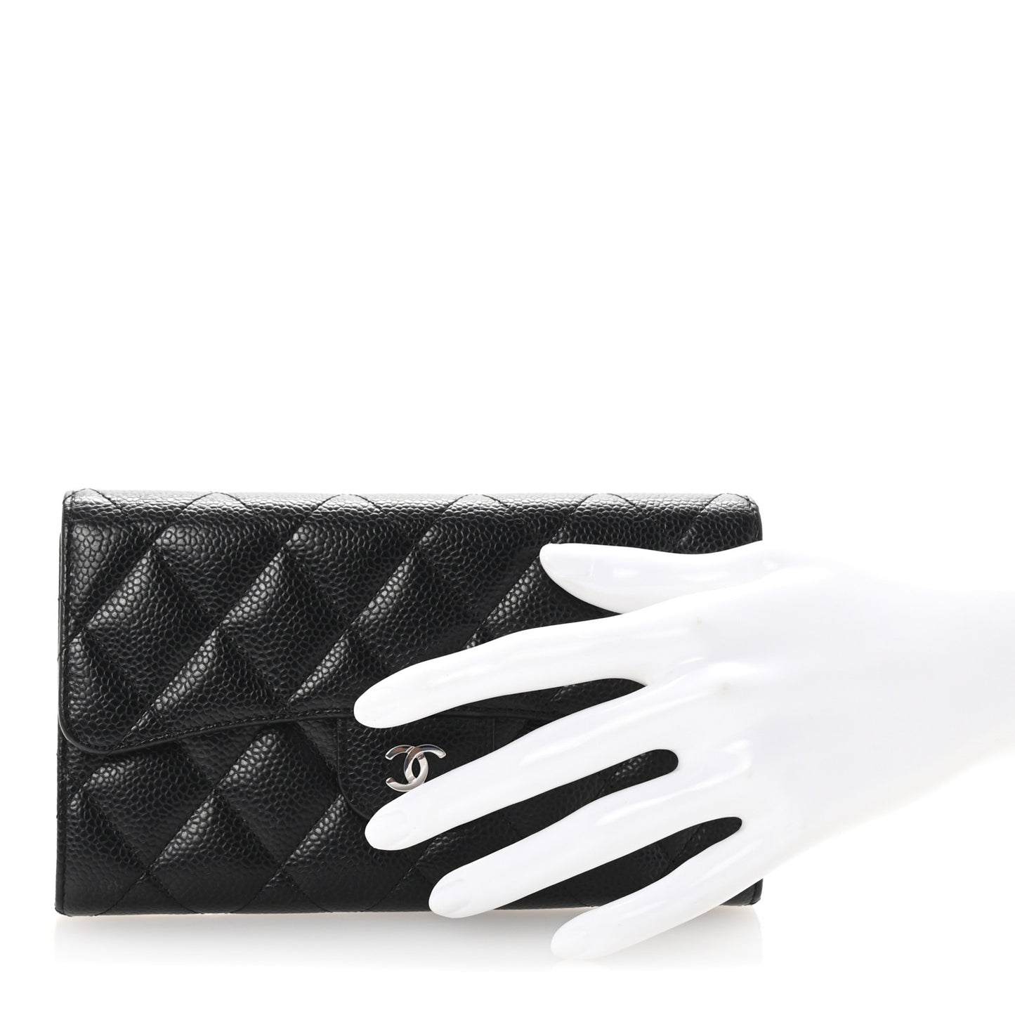 Caviar Quilted Large Flap Wallet Black
