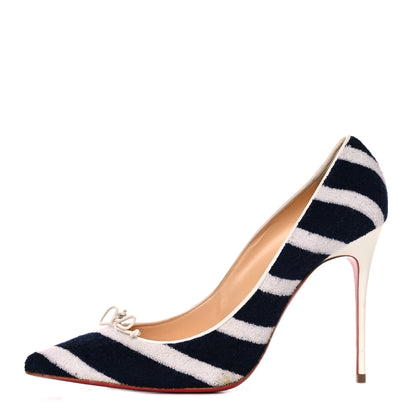 Christian Louboutin Sponge Fabric Shiny Nappa Decollete Spa 100 Pumps 41 Navy White 1 of 9