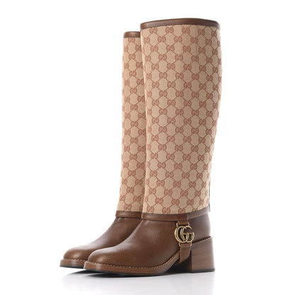 Gucci GG Monogram Calfskin Lola Tall Boots 38 Beige Ruggine Cuir 5 of 13