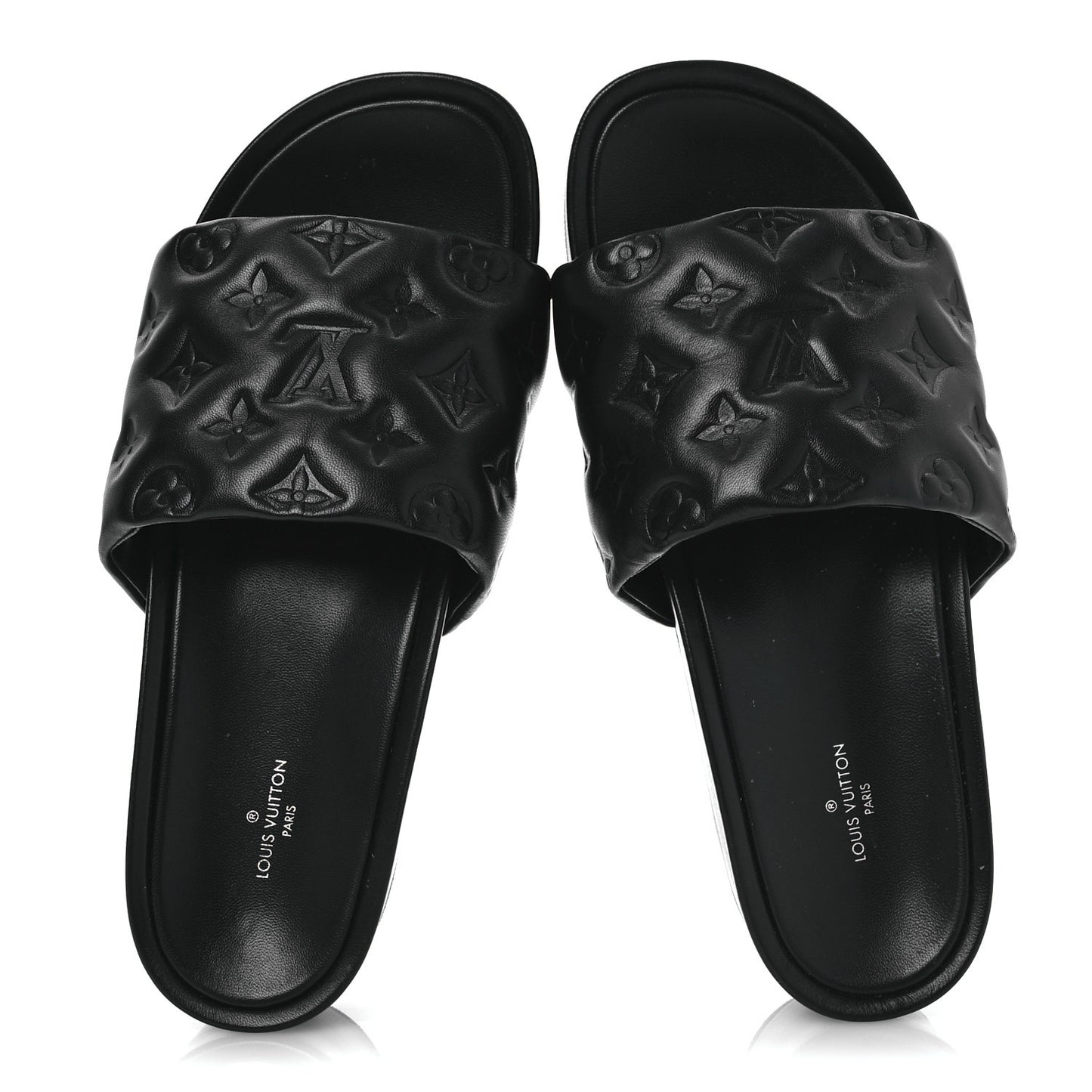 Lambskin Embossed Monogram Jumbo Flatform Mule Sandals 40 Black