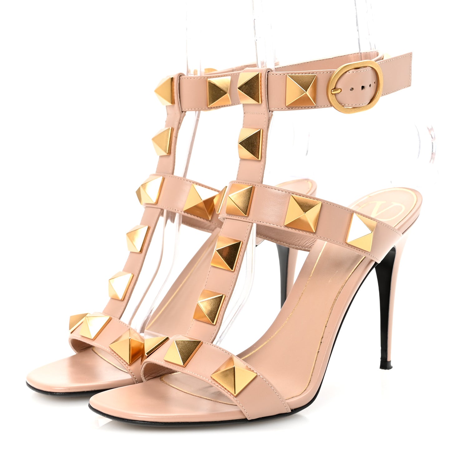 Calfskin Roman Stud Ankle Strap 100mm Sandals 40 Rose Cannelle