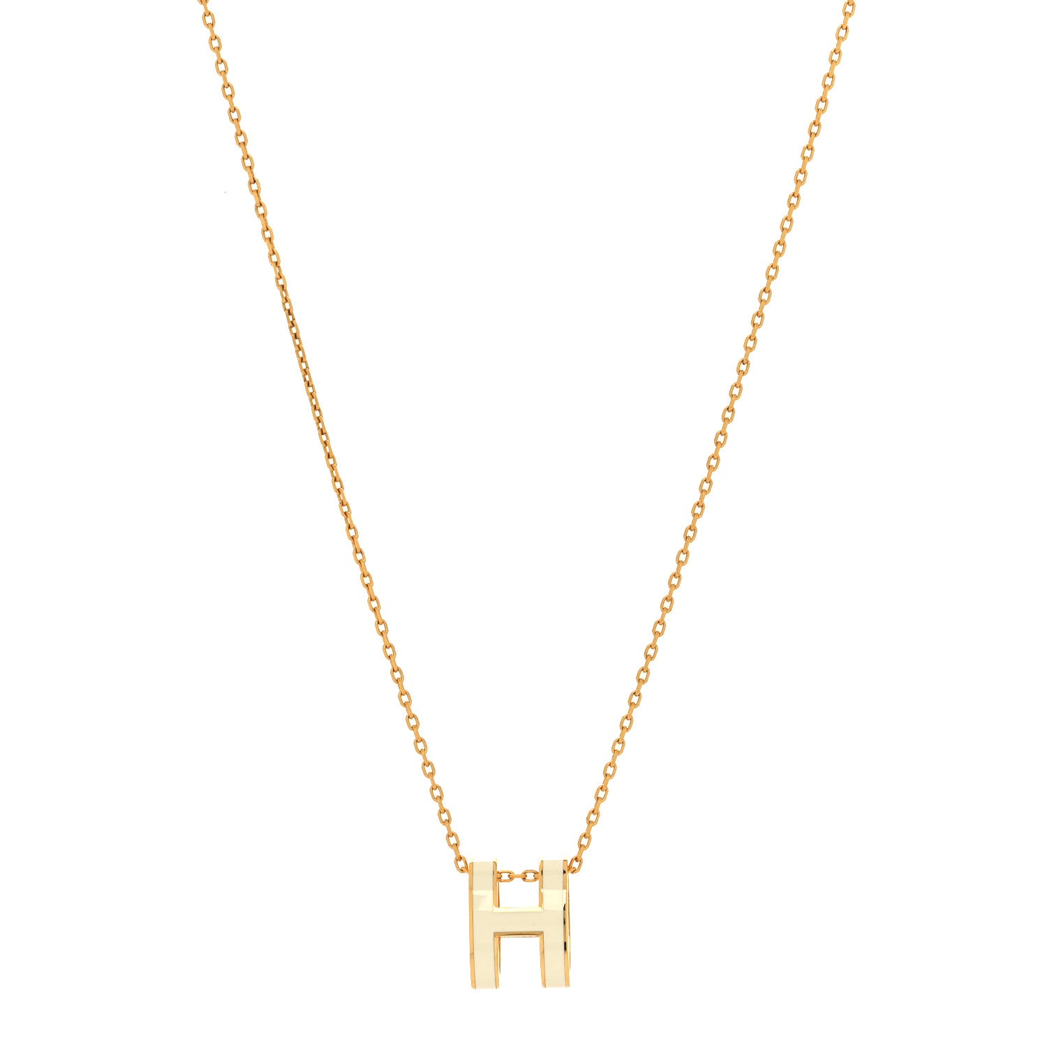 Hermes Lacquered Rose Gold Pop H Pendant Necklace White 2 of 6