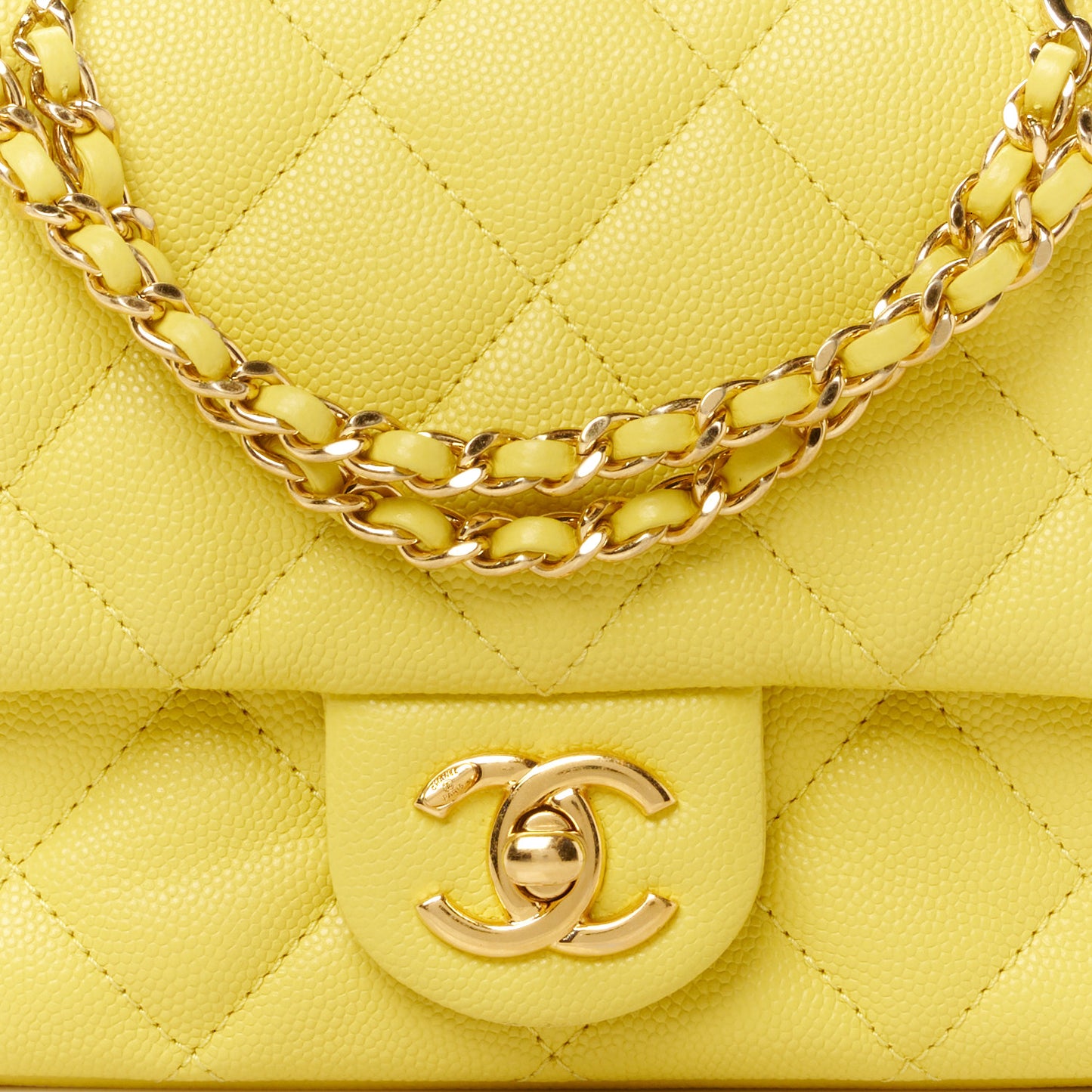 Caviar Quilted Mini CC You Flap Yellow