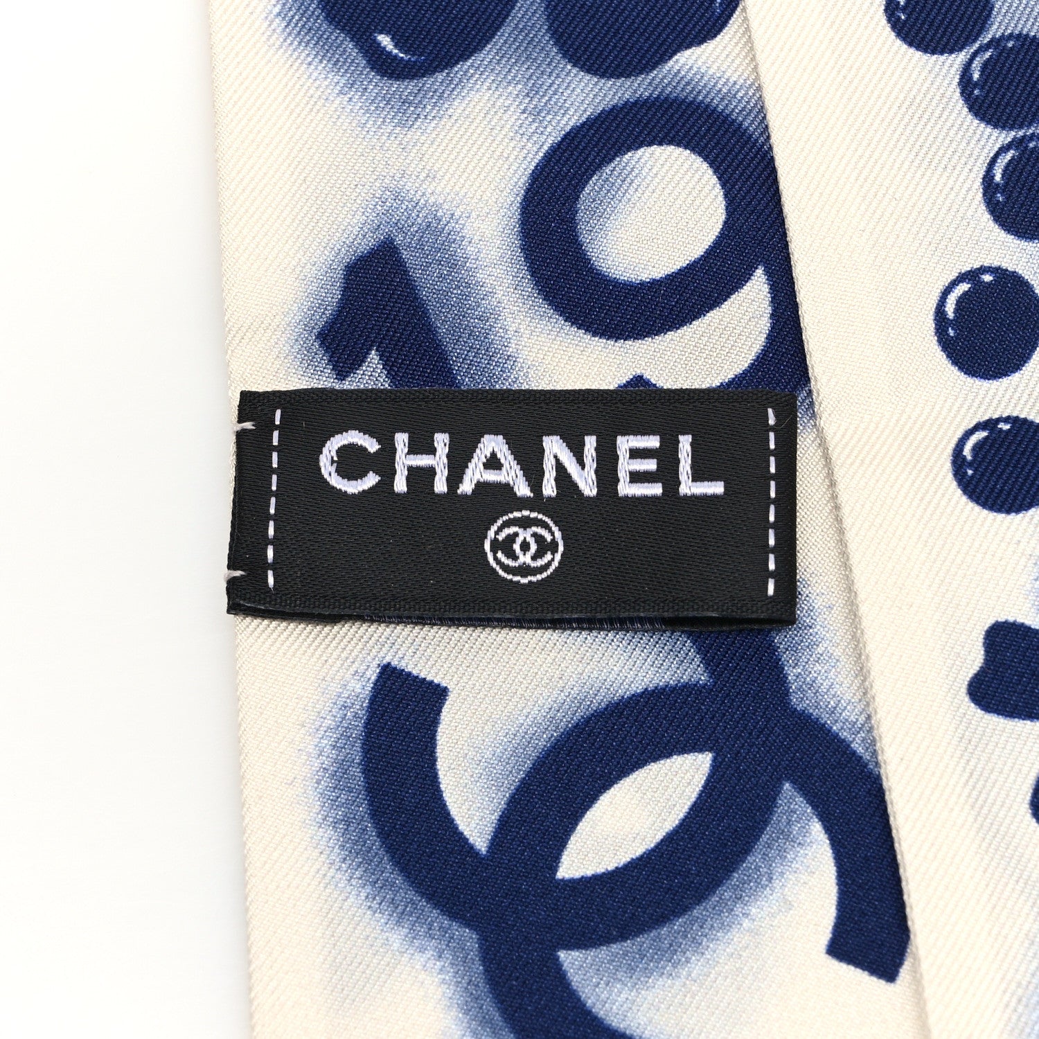 Chanel Silk CC Slim Bandeau Scarf White Blue 3 of 3