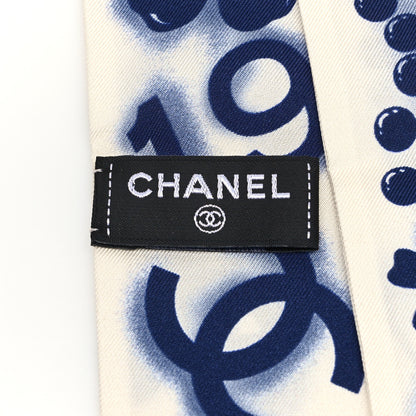 Chanel Silk CC Slim Bandeau Scarf White Blue 3 of 3