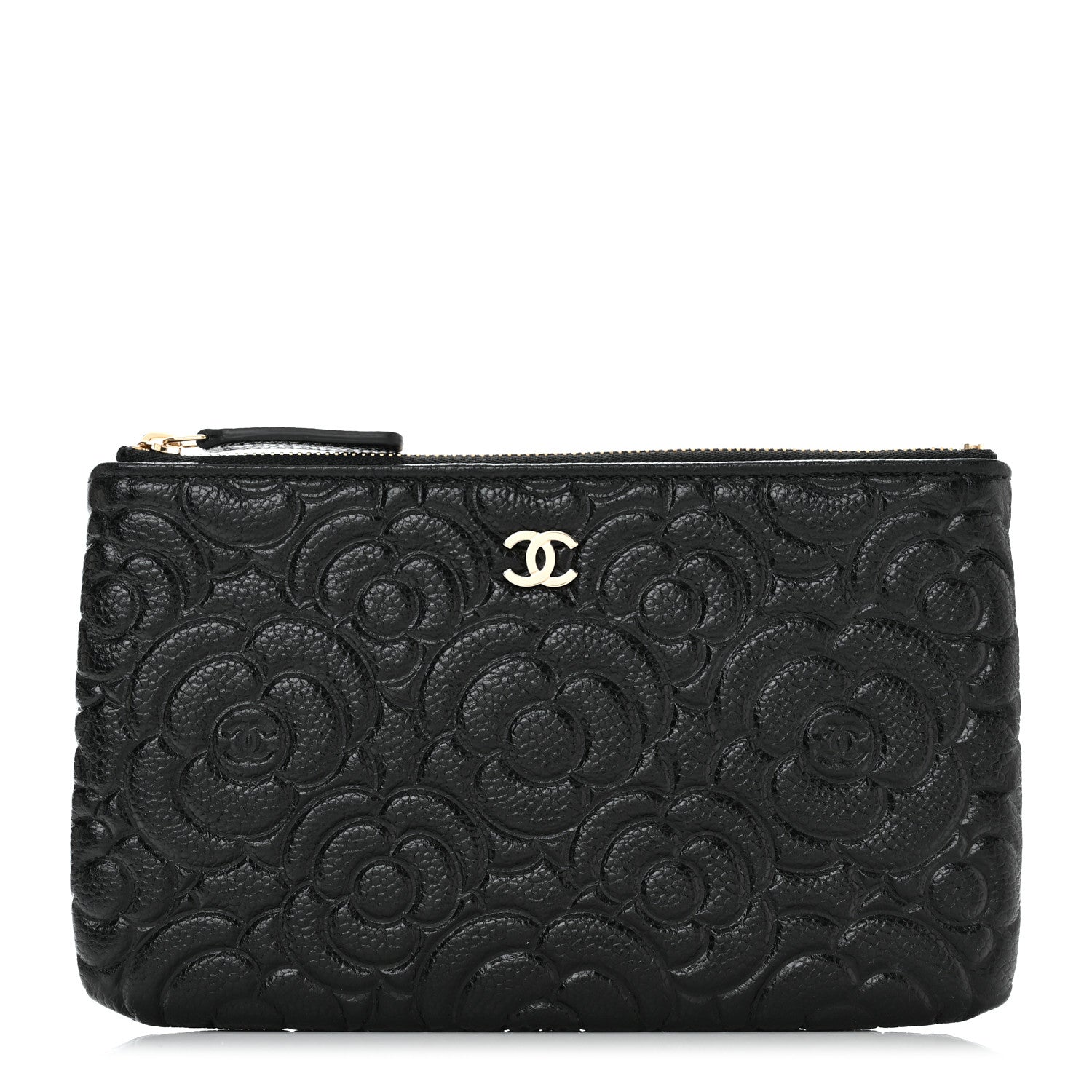Chanel Caviar Camellia Embossed Small Pouch Black 1 of 10