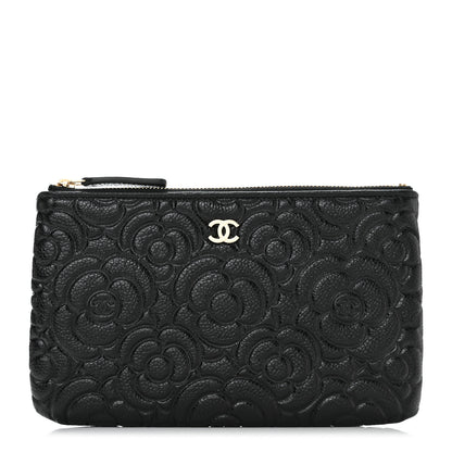 Chanel Caviar Camellia Embossed Small Pouch Black 1 of 10